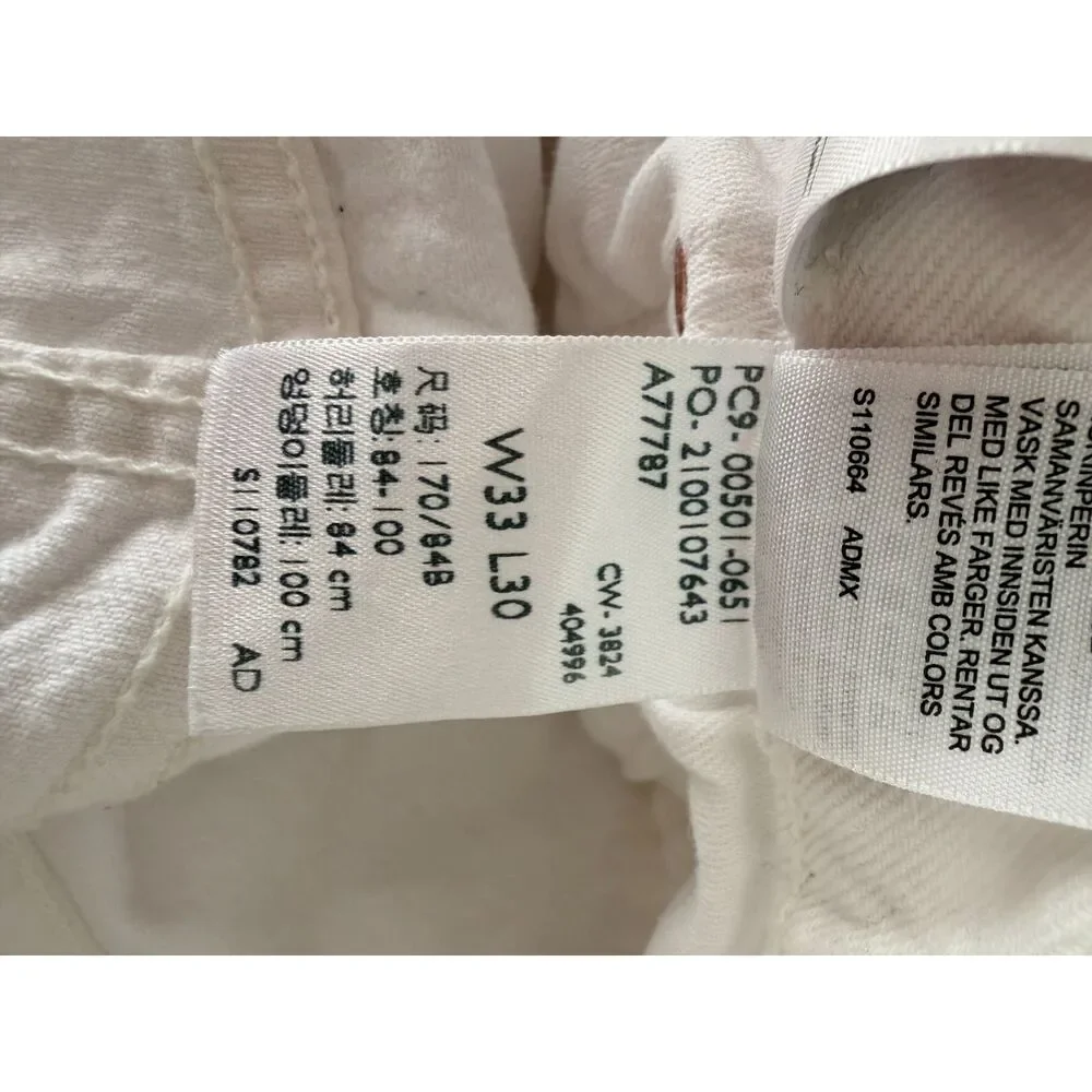 Levi's 501 Original Fit Jeans Mens 33x30 White Straight Leg Button Fly Cotton